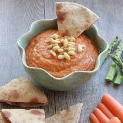 Roasted Red Pepper & Garlic Hummus - Recipe photo by kneadtocook
