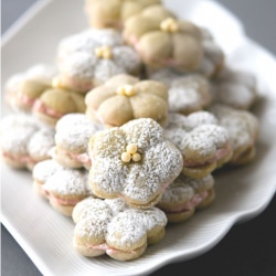 Matcha Almond Cookies w Raspberry Filling - Recipe photo by hungryrabbitnyc