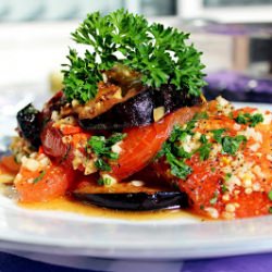 Garlicky Eggplant with Tomatoes - Recipe photo by Happy