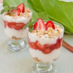 Rhubarb-Strawberry-Yogurt Parfaits - Recipe photo by nancy baggett-kitchenlane