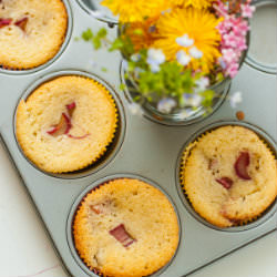 Rhubarb and Strawberry Muffins - Recipe photo by Parttimechef