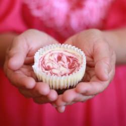 Mini Raspberry Swirl Cheesecakes - Recipe photo by fromscratch