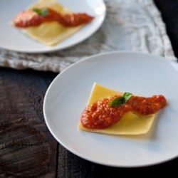 Goat Cheese Raviolis Beer Marinara - Recipe photo by TheBeeroness