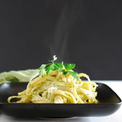 Pistachio Pesto Fettuccine - Recipe photo by Call Me Fudge