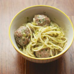 Broccoli Pesto with Veal Meatballs - Recipe photo by theroamingkitchen