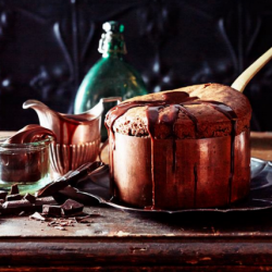 Chocolate Souffle, Hazelnut Ganache - Recipe photo by Kate Gibbs