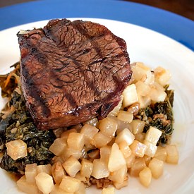 Filet w/ Turnips & Braised Kale - Recipe photo by mtlabor