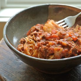 Spaghetti Squash with Meat Sauce - Recipe photo by myutensilcrock