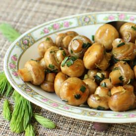 Sauteed Mushrooms with Spruce Tips - Recipe photo by kitchen frau