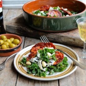 Warm Kale Tapas Salad with Chorizo - Recipe photo by Lavender and Lovage