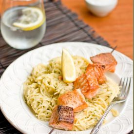 Salmon Shish Kabobs & Creamy Pasta - Recipe photo by letthebakingbegin