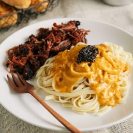 Kare-Kare Pasta with Brie - Recipe photo by mikkawee