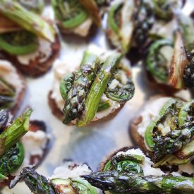 Fiddle Head & Asparagus Crostini - Recipe photo by sundaymorning bananapancakes