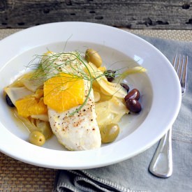 Halibut w/ Fennel, Oranges & Olives - Recipe photo by PinchandSwirl