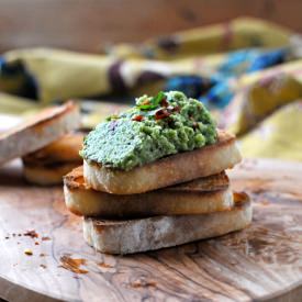 Minted Spring Pea Paté on Crostini - Recipe photo by thepigandquill