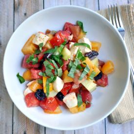 Tomato Mozzarella Olive & Cucumber - Recipe photo by PinchandSwirl
