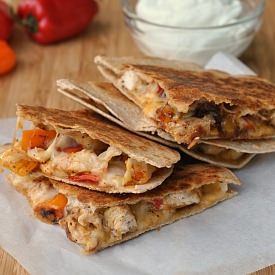 Fajita Chicken & Veggie Quesadilla - Recipe photo by PreventionRD