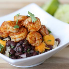 Shrimp with Black Bean Mango Salsa - Recipe photo by madebymonique