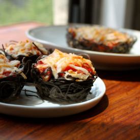Black Bean Spaghetti Nests - Recipe photo by mollyeatsseitan