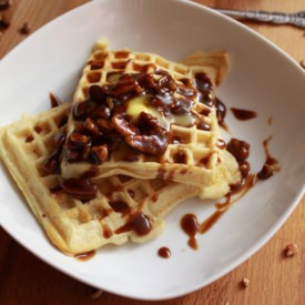 Waffles with Caramel Pecan Sauce - Recipe photo by SarahEatsAustin