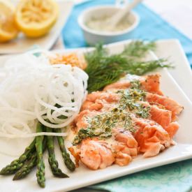 Salmon Tataki with Lemon Dill Sauce - Recipe photo by The Healthy Foodie