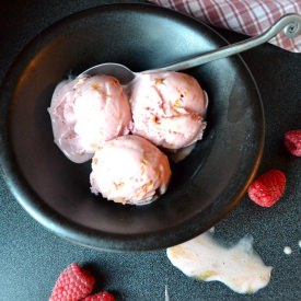Raspberry Pine Nut Ice Cream - Recipe photo by susaneatslondon