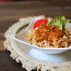 Spicy Tomato Basil Noodles - Recipe photo by shesavegan