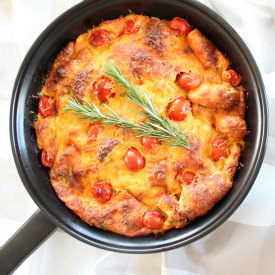 Tomato Herb Cheddar Bread Pudding - Recipe photo by Whitney Bond