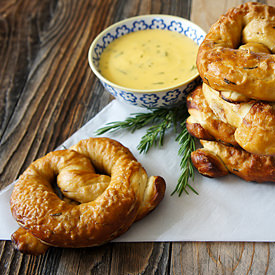 Rosemary Pretzels w/ Cheddar Sauce - Recipe photo by Unruly Bliss