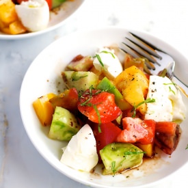 Heirloom Tomato Salad with Burrata - Recipe photo by newsouthfoodco