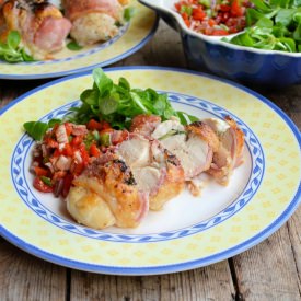 Bacon Wrapped Chicken with Basil - Recipe photo by Lavender and Lovage