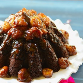 Drunken Mocha Cake w/ Banana Foster - Recipe photo by easyanddelish