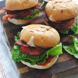BLT Pizza Burgers - Recipe photo by BevCooks