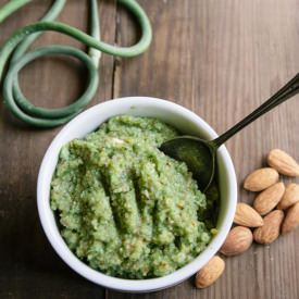 Garlic Scape and Almond Pesto - Recipe photo by beckyros