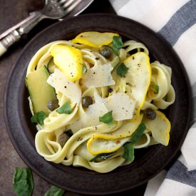 Pattypan Sqush Pasta - Recipe photo by Cooksister