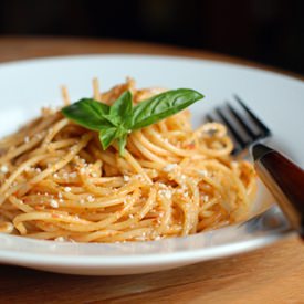 Spaghetti with Tomato Pesto - Recipe photo by Circle B Kitchen