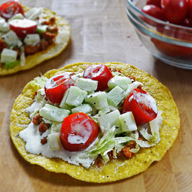 Spicy Chicken Cucumber Tostadas - Recipe photo by Behind the Bites