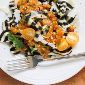 Zebra Pasta in Spicy Tomato Sauce - Recipe photo by the little epicurean