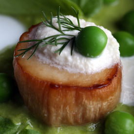 Vegan Scallops with Pea Puree - Recipe photo by olivesfordinner