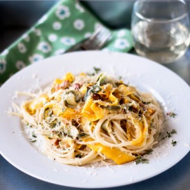 Zucchini Ribbon & Goat Cheese Pasta - Recipe photo by strawberrysupp