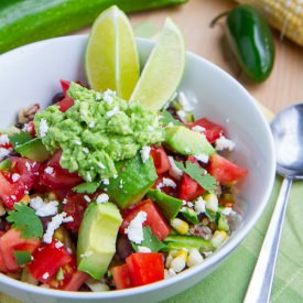 Summer Veggie Quinoa Burrito Bowl - Recipe photo by closetcooking