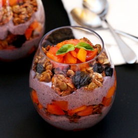 Peach Blueberry Parfait with Basil - Recipe photo by meatified
