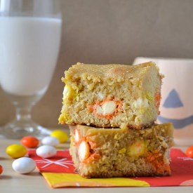 Candy Corn M&M Blondies - Recipe photo by Oishii Treats