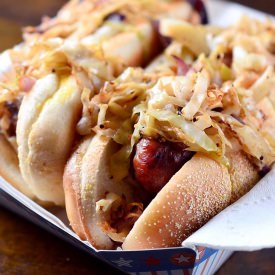 Grilled Brats w/ Warm Cabbage Slaw - Recipe photo by LifesAmbrosia