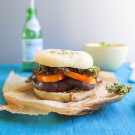 Eggplant Tomato Bialy Sandwich - Recipe photo by sundaymorning bananapancakes