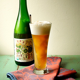 Peach-Basil Sorbet & Saison Float - Recipe photo by stirandstrain