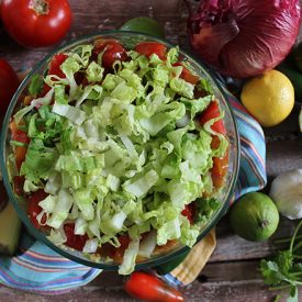 6 Layer Tempeh Taco Dip - Recipe photo by Nutrition Stripped