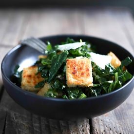 Kale Caesar with Millet Croutons - Recipe photo by Feasting at Home