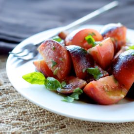 Tomato Salad with Basil Vinaigrette - Recipe photo by pixelsandcrumbs