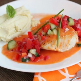 Seared Halibut with Gazpacho Salsa - Recipe photo by mrsregueiro
